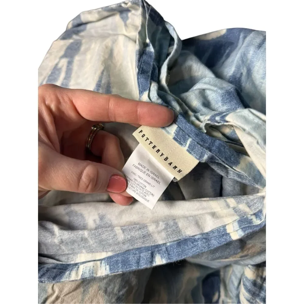 Pottery Barn Savannah Ikat King Duvet Cover and Euro Shams Blue White Rare